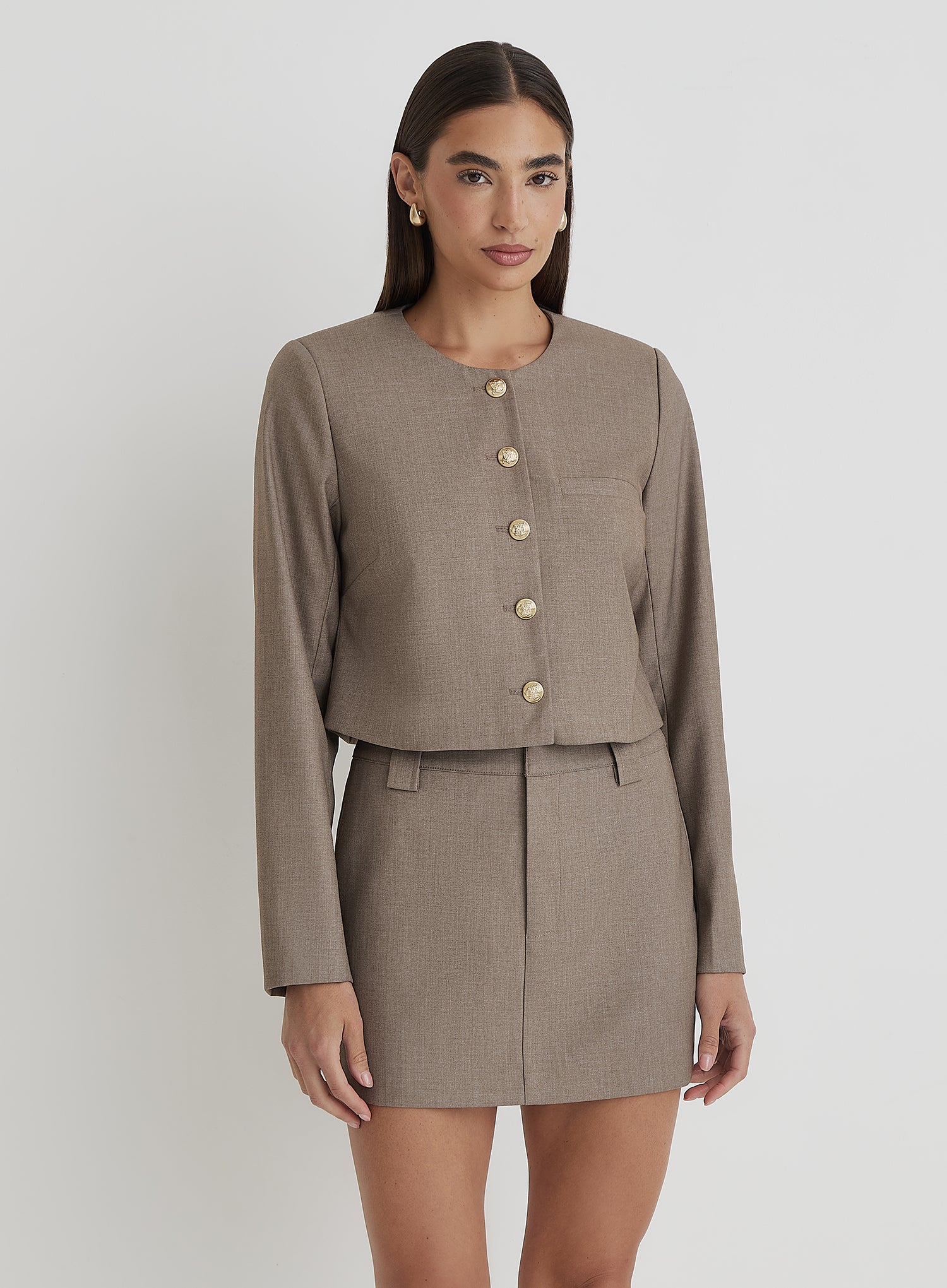 Beige Tailored Mini Skirt